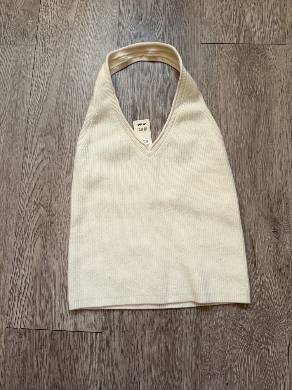 aerie Cream V-Neck Halter Knit Sweater